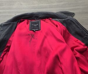 Men's Black Leather Bomber Jacket with Red Lining